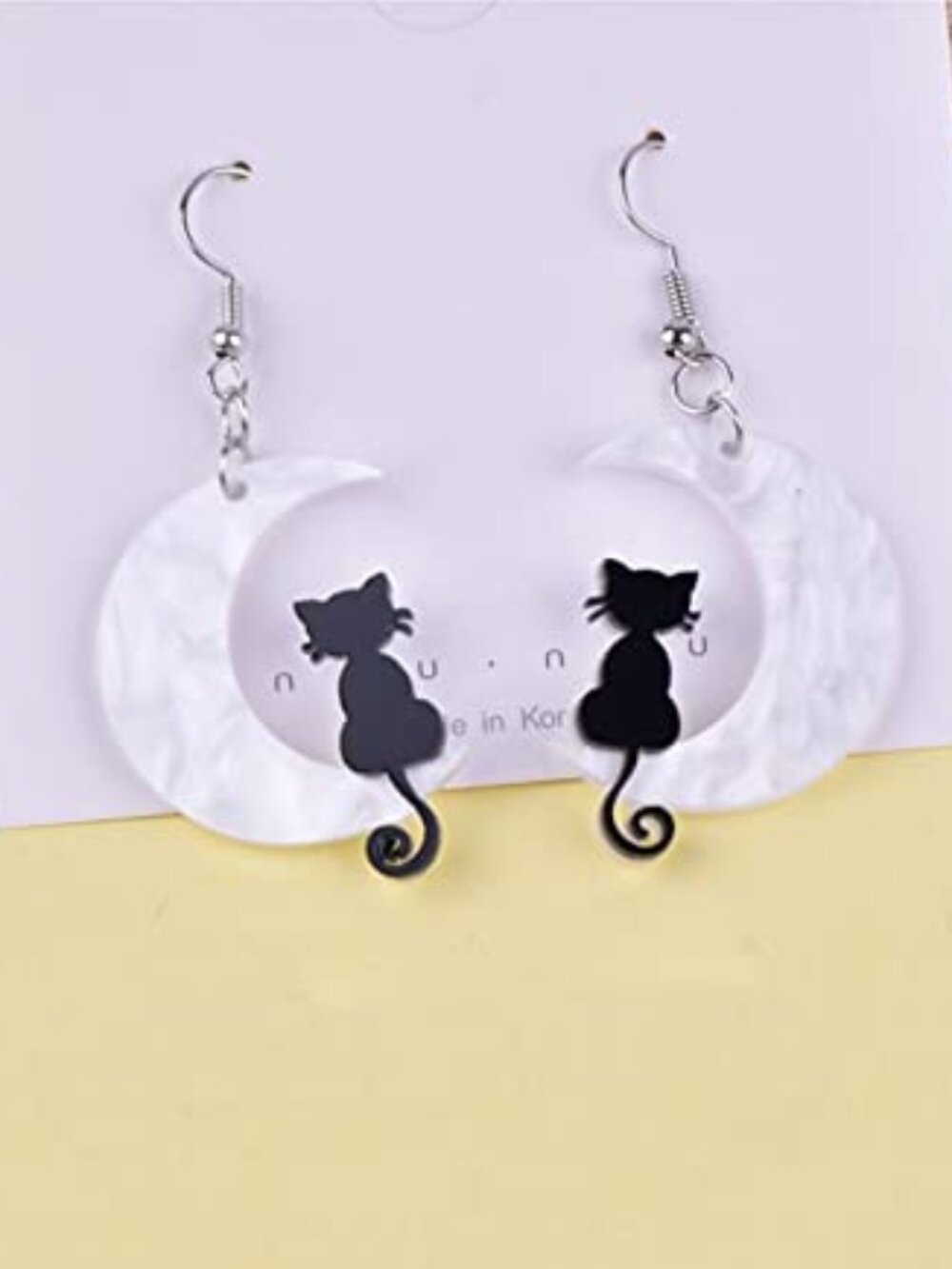 New - Unique Black Cat on the‎ Moon Dangle Earrings Acrylic Star Earrings Animal